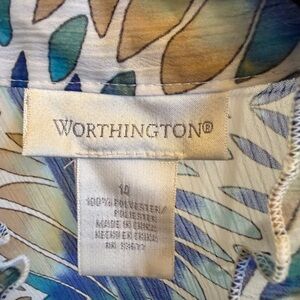 Worthington Blue and Tan Leaf Print Blouse